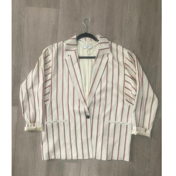 NWOT Mango Suit Cream Striped Boyfriend Blazer Size Small - Picture 3 of 7